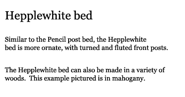 Text description of Hepplewhite bed.
