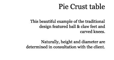 Text description of Pie Crust Table.